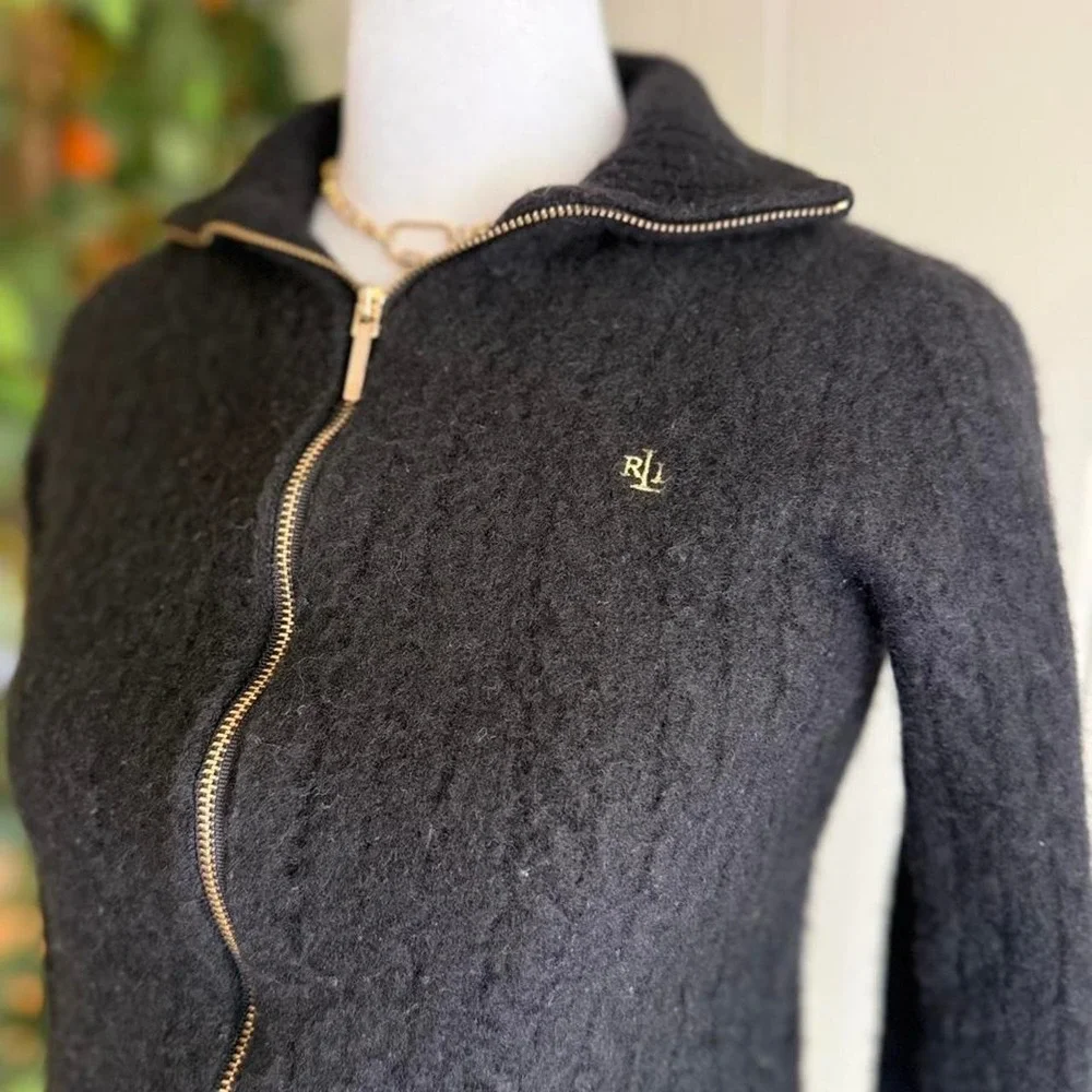 Ralph Lauren Black Zip up Cashmere Sweater with Gold Zipper Women's Size Medium